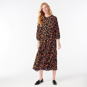 J. Crew Black and Orange Floral Midi Dress